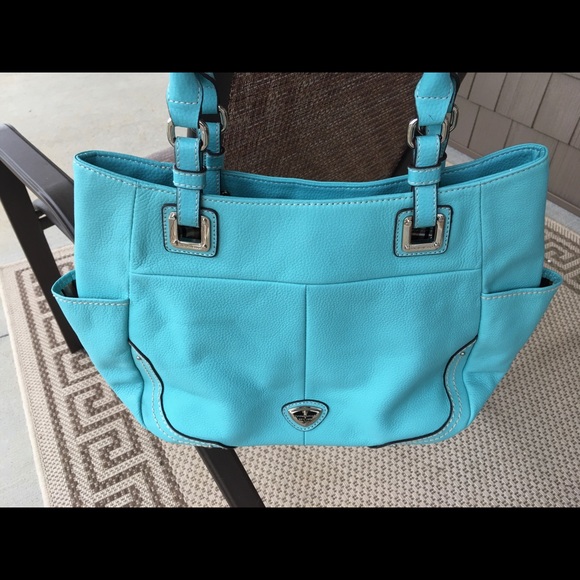 NWOT - Tignanello Hobo Aqua Pebble Leather Shopper - Picture 7 of 8